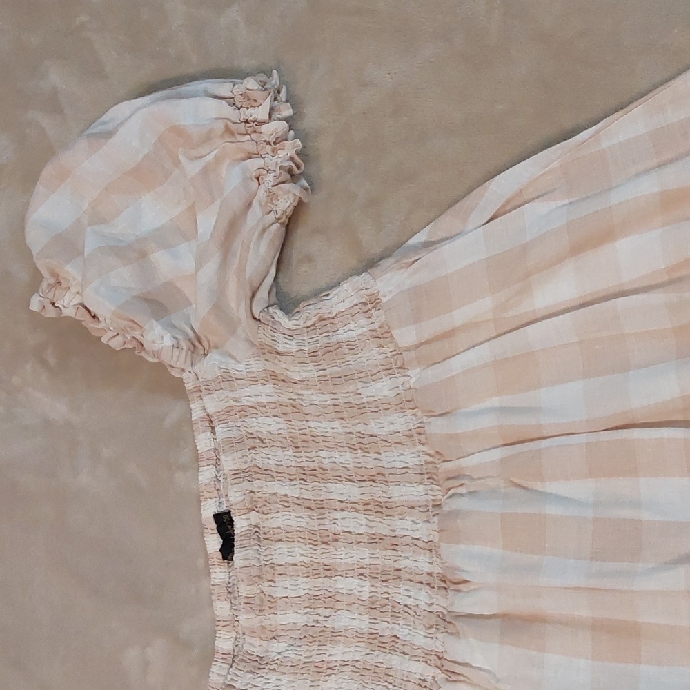 House of Harlow 1960 gingham smocked babydoll mini dress Size L - Picture 4 of 13
